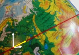 Направление Киев-Пекин относительно меридиана