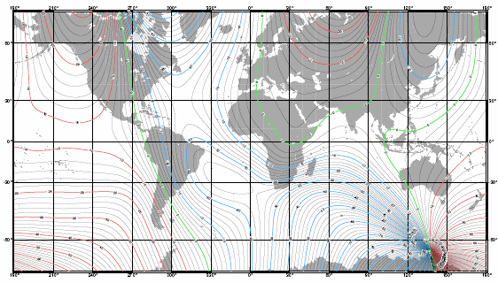 Карта значений магнитного склонения
