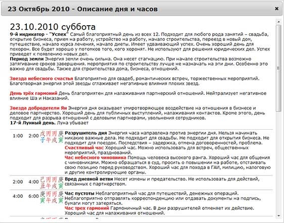Развернутое описание дня и часов